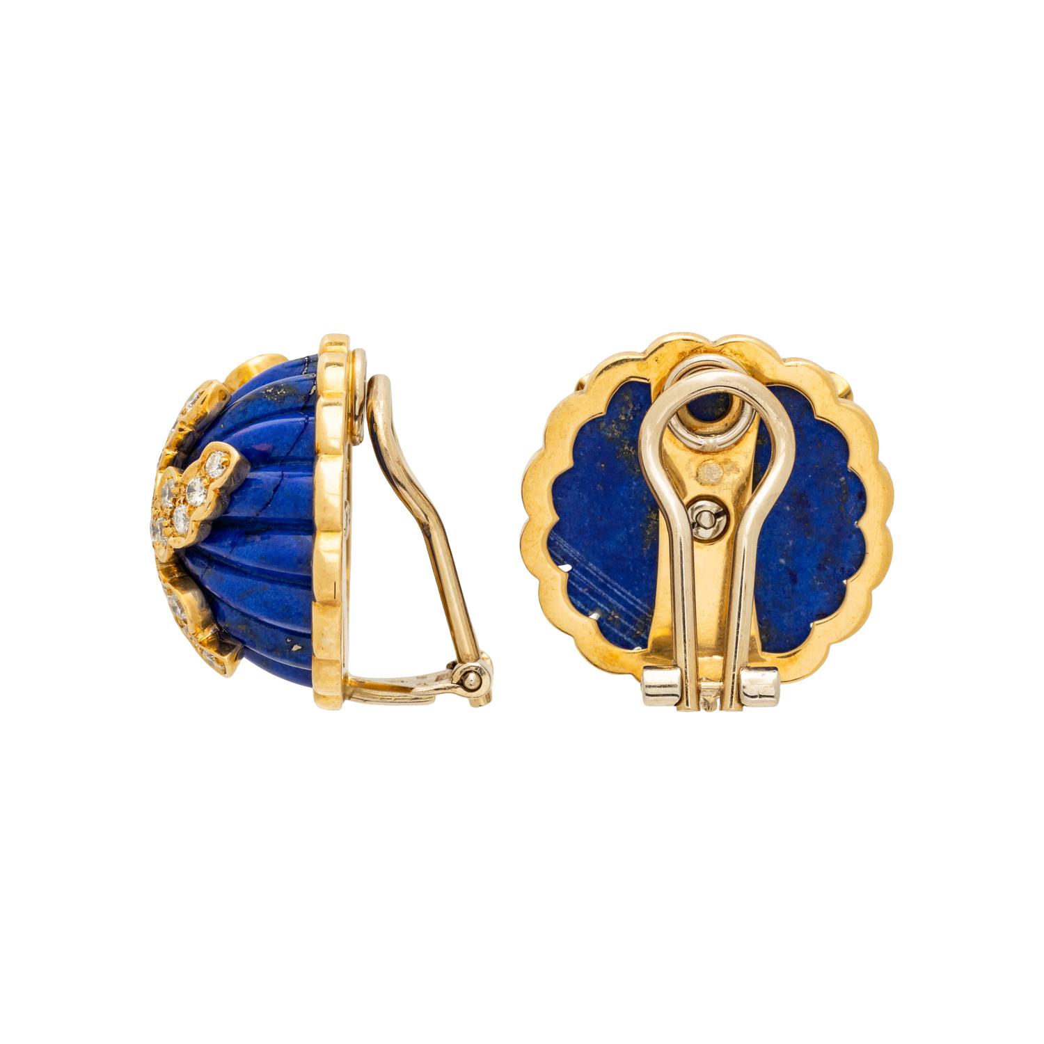 DIAMOND AND LAPIS LAZULI CLIP EARRINGS