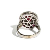 DIAMOND AND SYNTHETIC RUBY RING AND DIAMOND EARRINGS