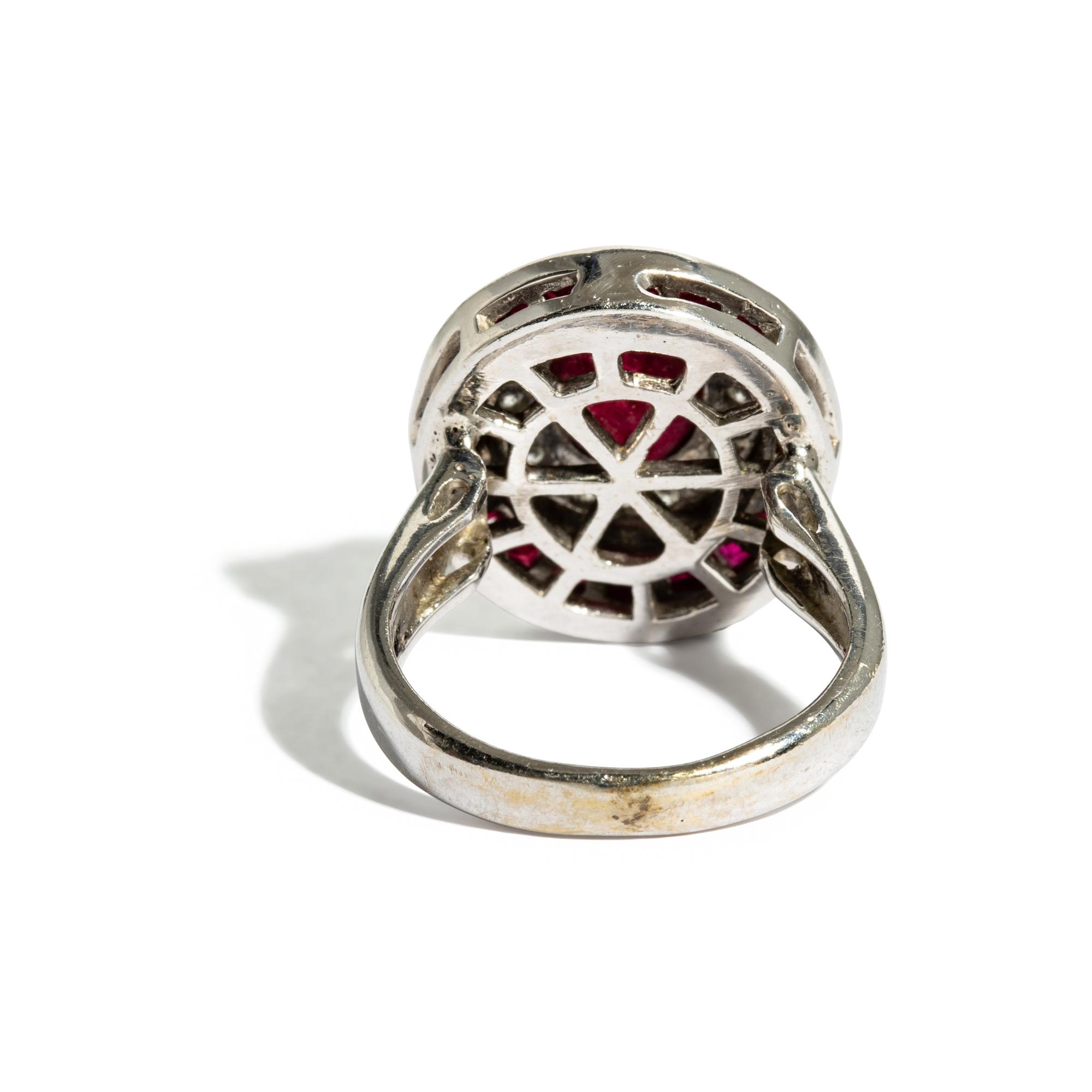 DIAMOND AND SYNTHETIC RUBY RING AND DIAMOND EARRINGS