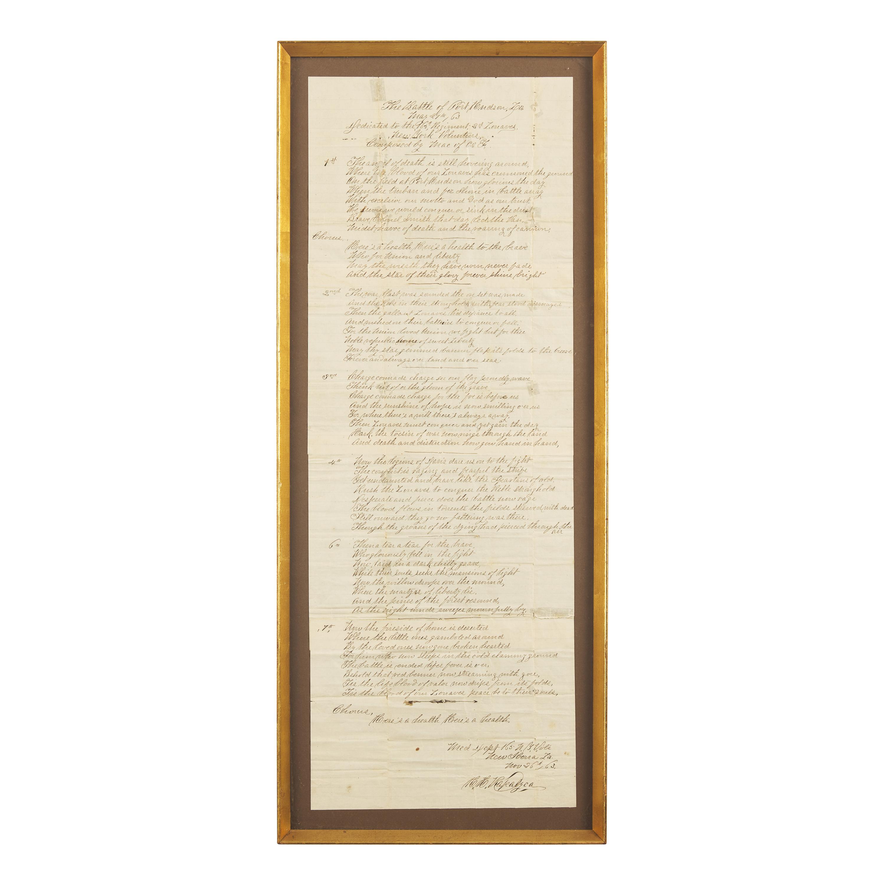 [Civil War] Original Manuscript Song, The Battle of Port Hudson, La.