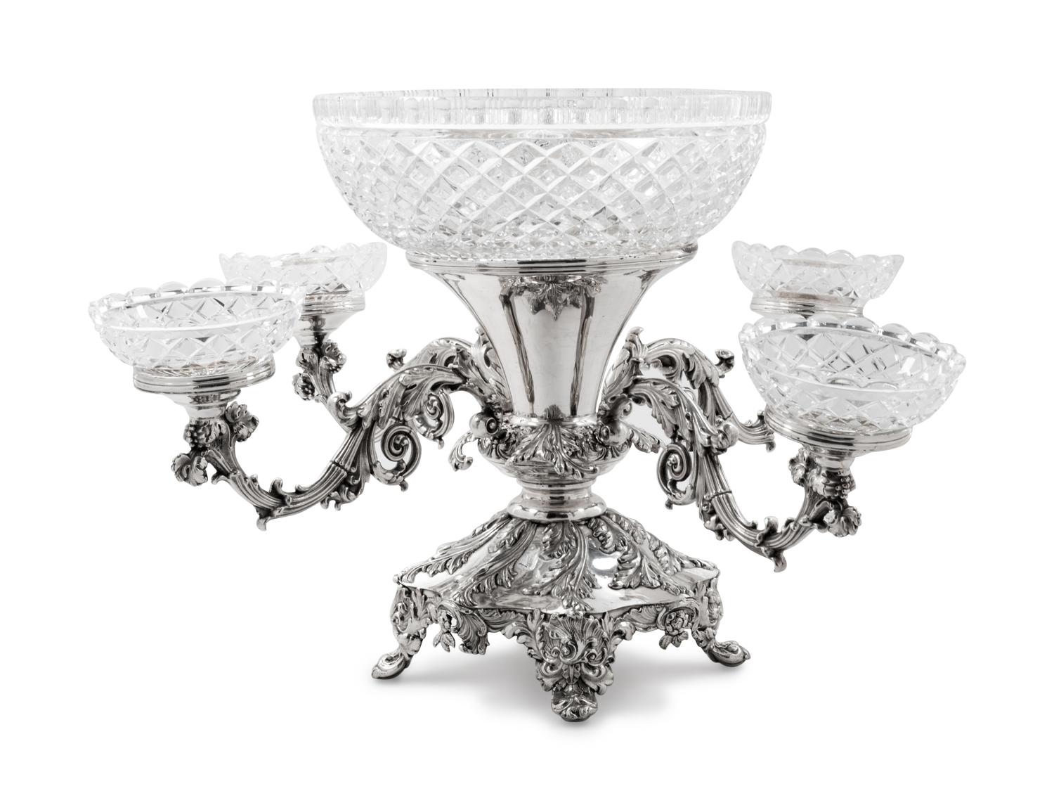 An English Silver-Plate and Cut Glass Épergne