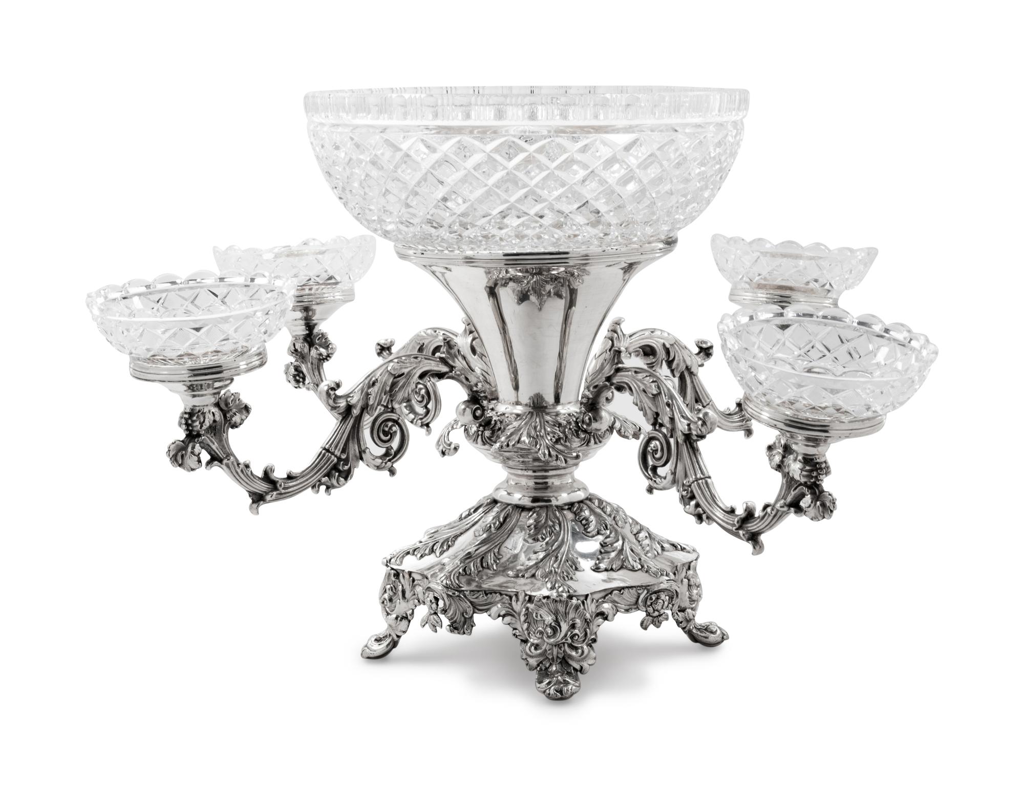 An English Silver-Plate and Cut Glass Épergne