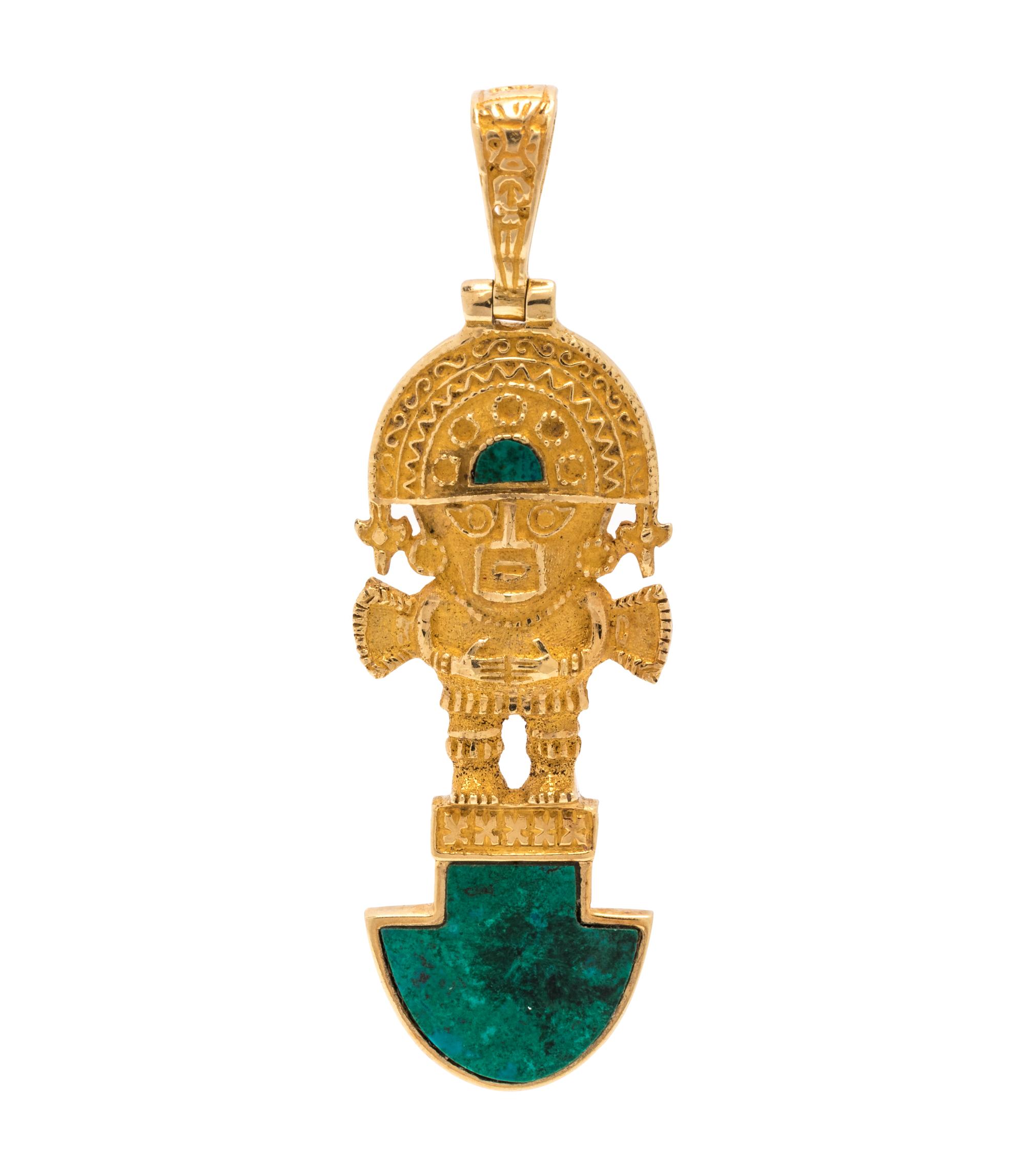 HIGH KARAT GOLD AND MALACHITE TUMI PENDANT