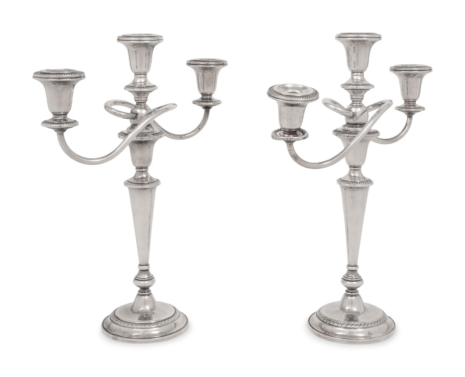 A Pair of American Silver Three-Light Candelabra