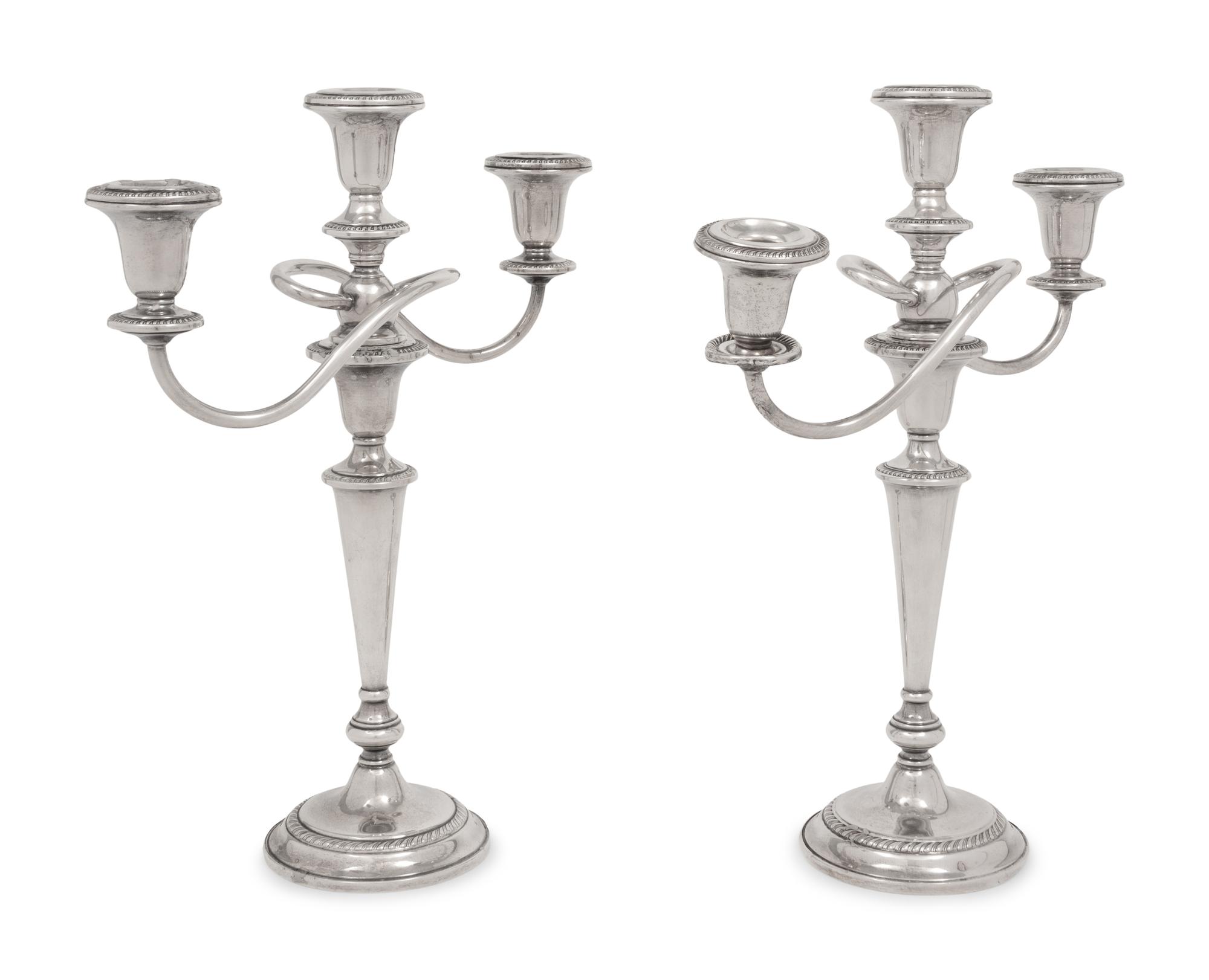 A Pair of American Silver Three-Light Candelabra