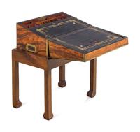 A George III Burl Walnut Writing Box on a Later Stand