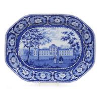 Historical Blue Staffordshire 'Pennsylvania Hospital Philadelphia' platter J. & W. Ridgway, Cauldon Place Works near Hanley, first third 19th century