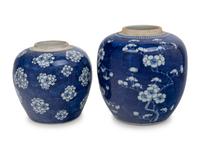 Two Chinese Blue and White 'Crackled Ice and Prunus' Porcelain Jars