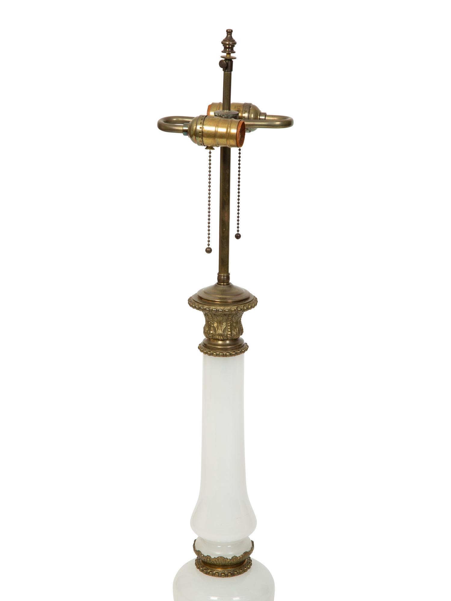 A Pair of French White Opaline and Bronze Mounted Table Lamps — EARLY 20TH CENTURY
