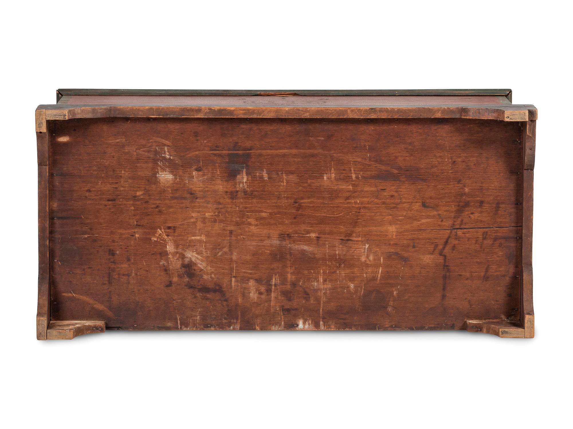 An Ohio Mennonite Red and Green Painted Stencil-Decorated Poplar Blanket Chest
