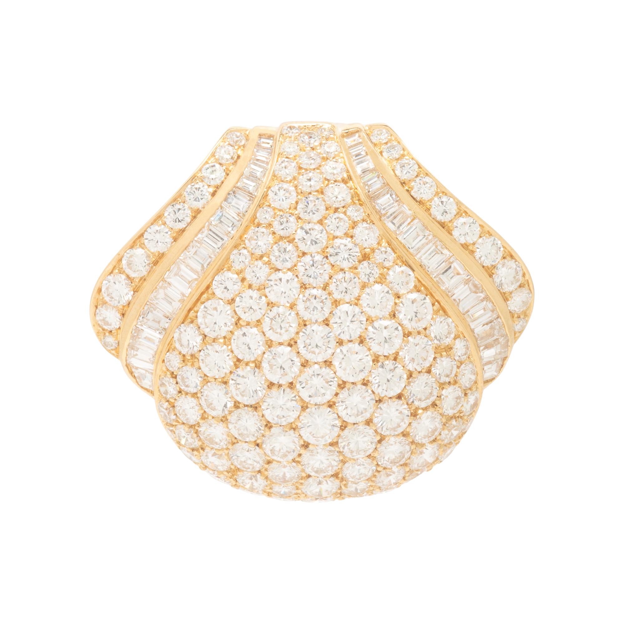 Diamond and Yellow Gold Shell Slide Pendant