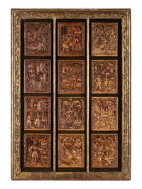 Twelve Continental Carved Relief Panels Depicting Signs of the Zodiac