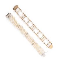 TWO CULTURED PEARL AND GOLD BRACELETS