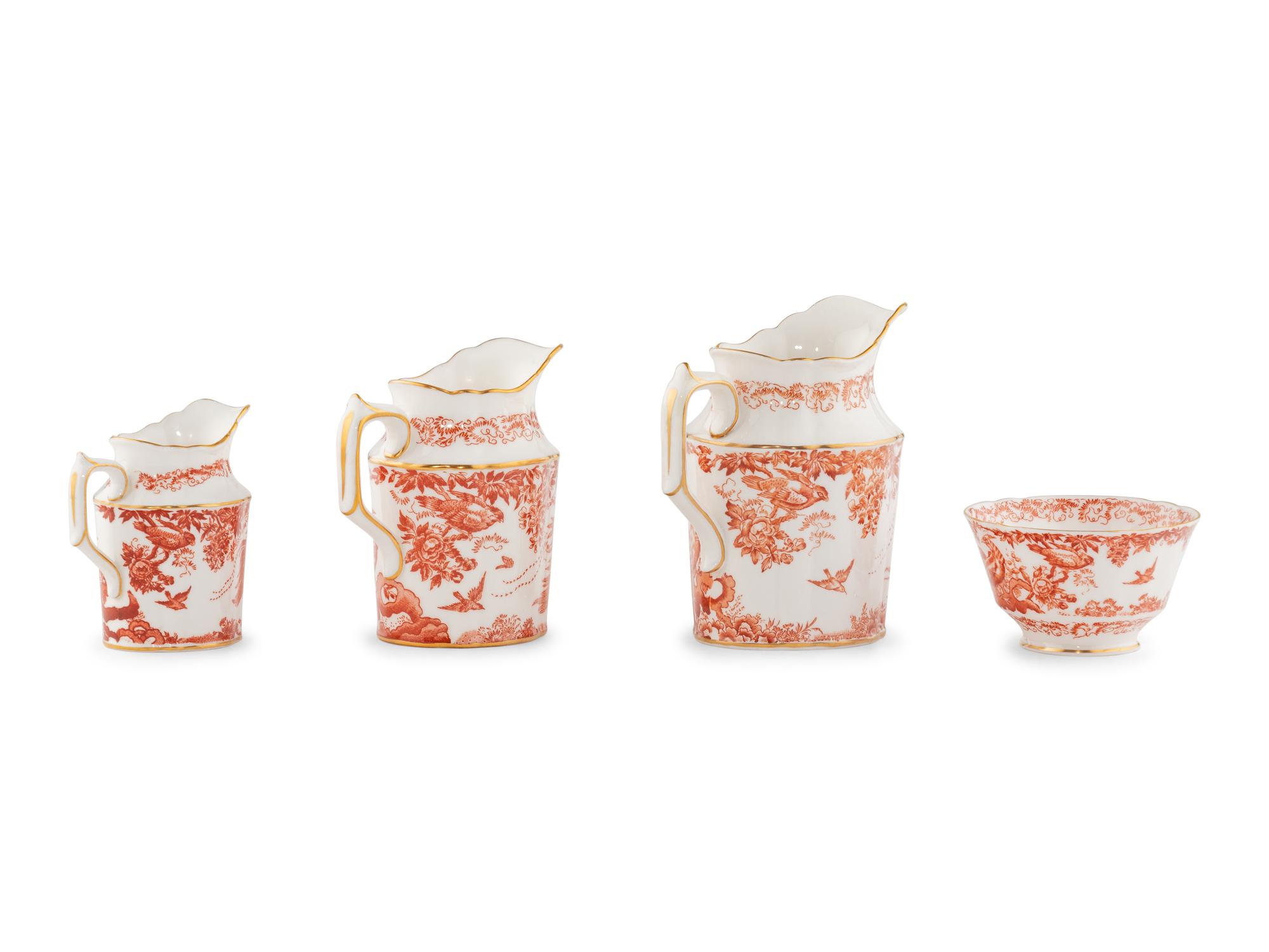 A Group of Royal Crown Derby Red Aves Porcelain Table Articles