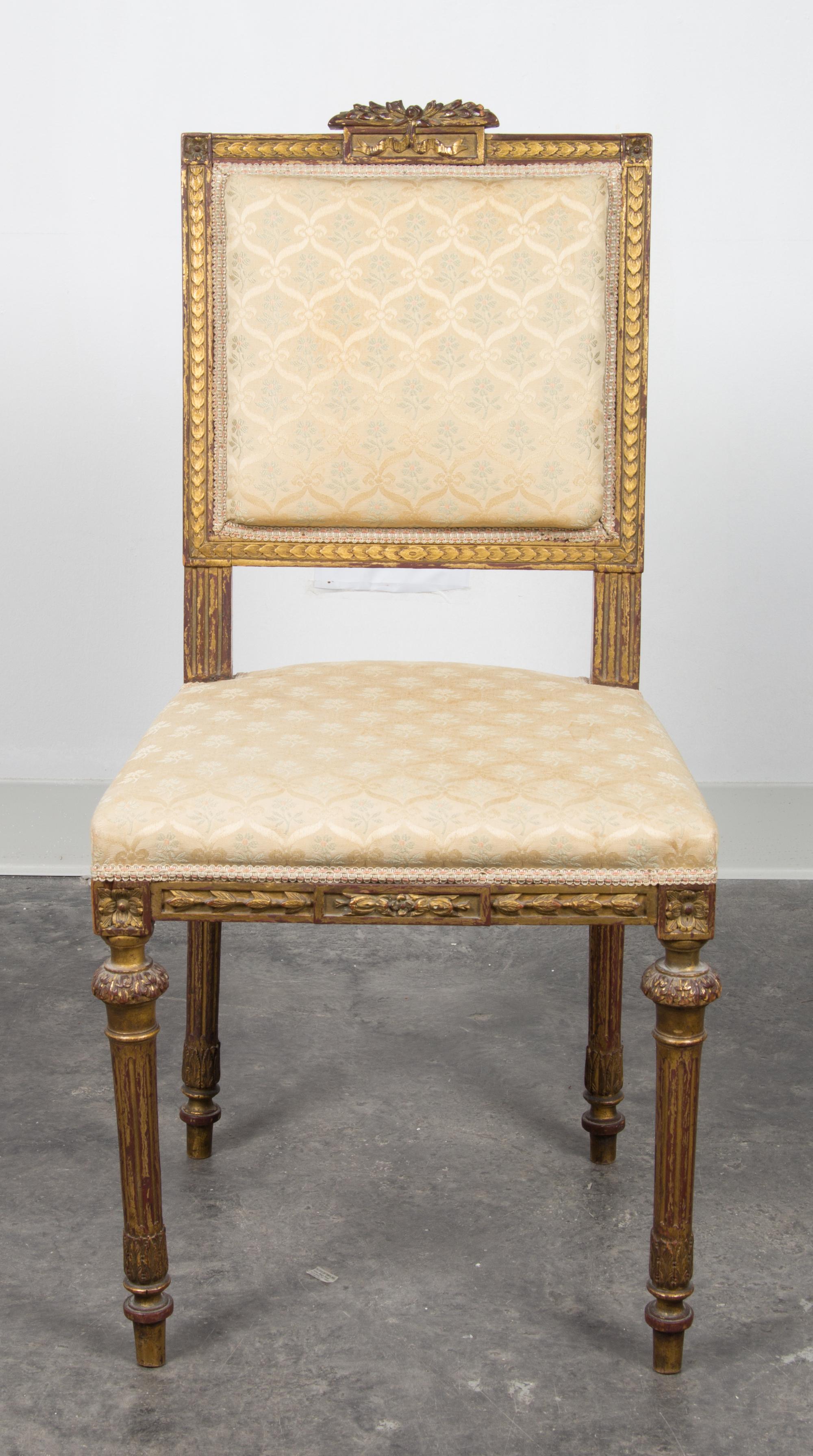 A Louis XVI Style Giltwood Side Chair Height 33 1/4 inches. — 19TH/20TH CENTURY