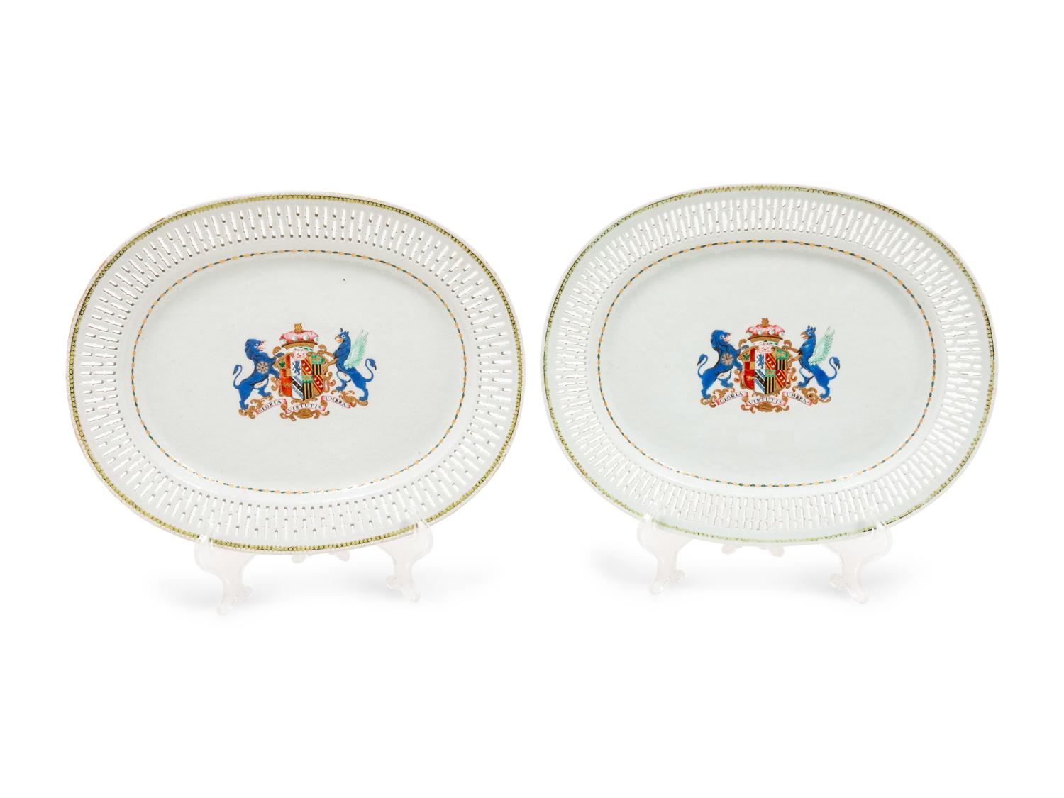 A Pair of Chinese Export Armorial Porcelain Serving Dishes