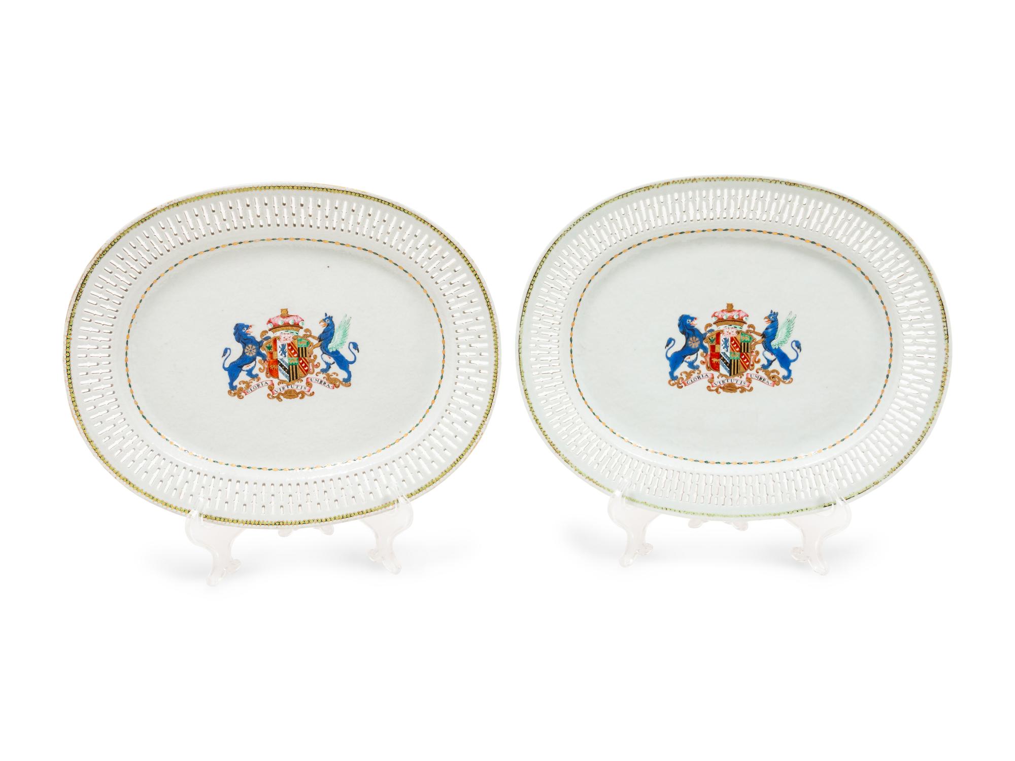 A Pair of Chinese Export Armorial Porcelain Serving Dishes