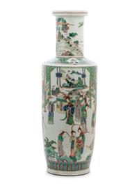 A Chinese Famille Verte Porcelain Rouleau Vase
