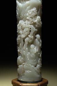 A Pair of Carved Celadon Jade Cylindrical Parfumiers