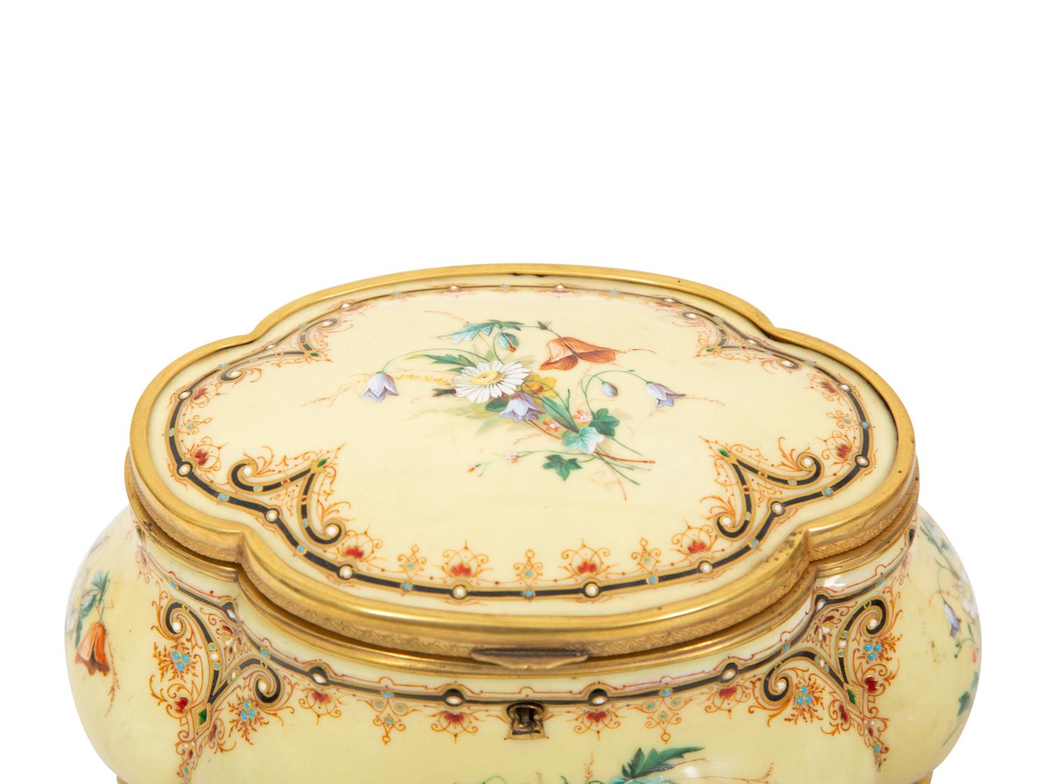 A Group of Three French Gilt Metal Mounted Porcelain Boxes