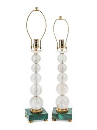 A Pair of Rock Crystal and Malachite Table Lamps