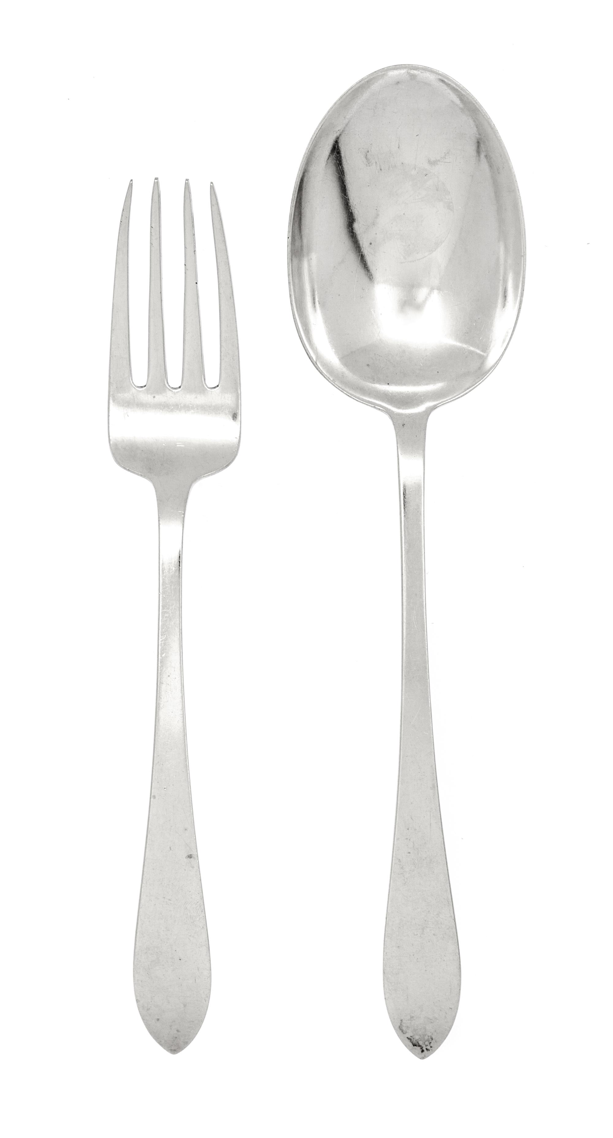 An American Silver Salad Set, Tiffany & Co., New York, NY, Early 20th Century, Faneuil pattern, comprising a fork and a spoon.