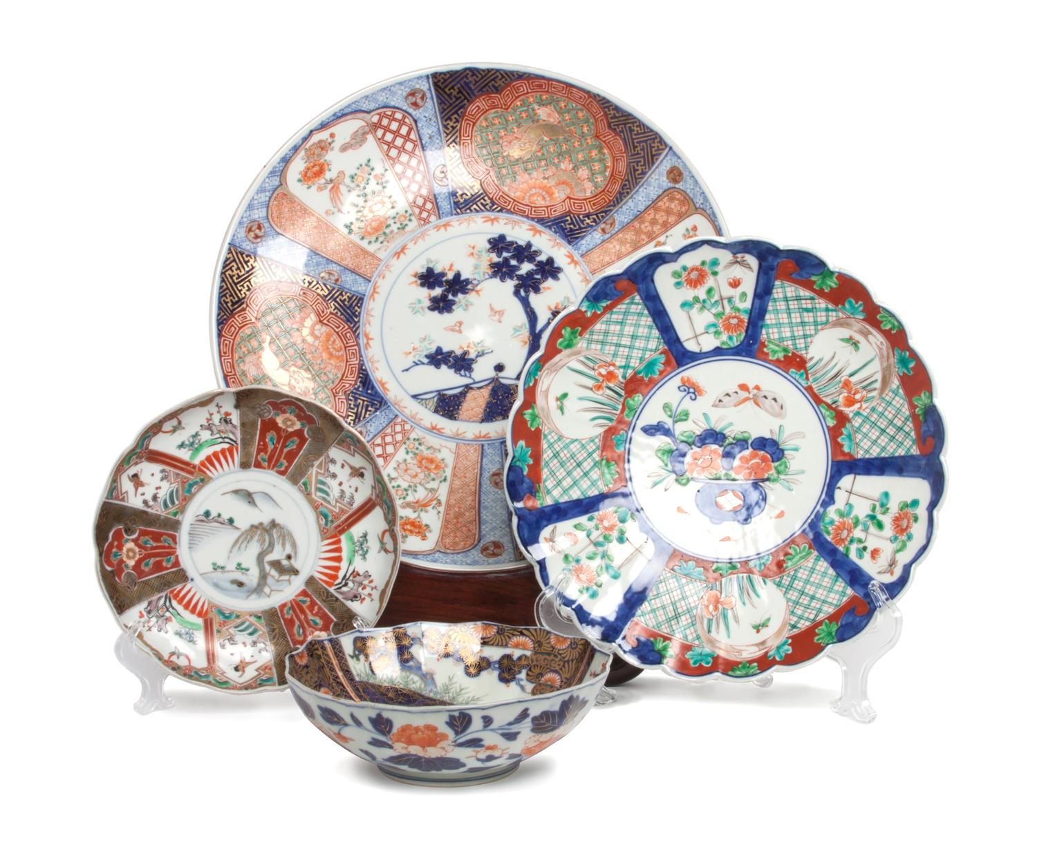 Four Japanese Imari Porcelain Dishes Diameter of largest 16 inches.