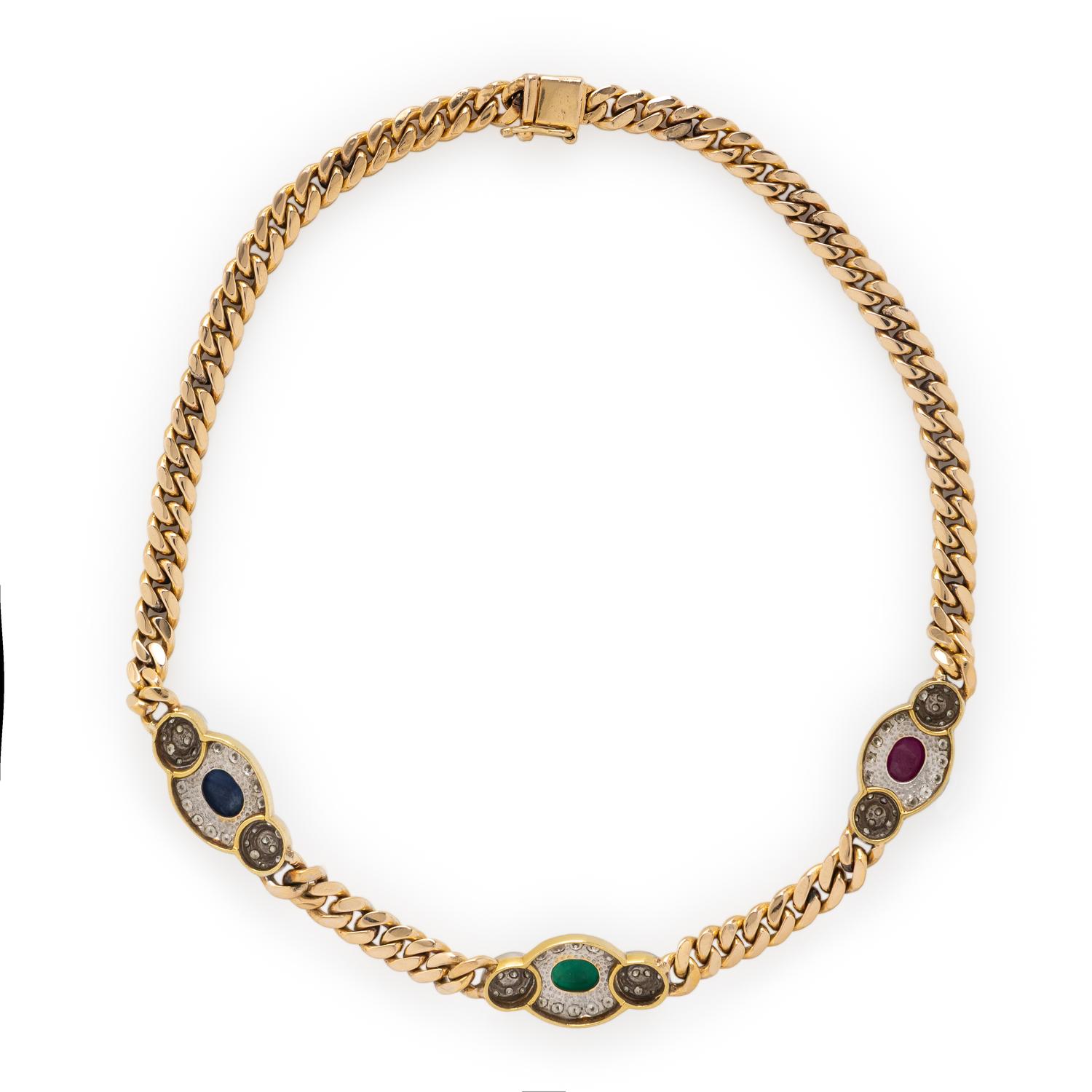 RUBY, EMERALD, SAPPHIRE, AND DIAMOND STATION NECKLACE
