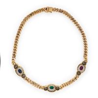 RUBY, EMERALD, SAPPHIRE, AND DIAMOND STATION NECKLACE