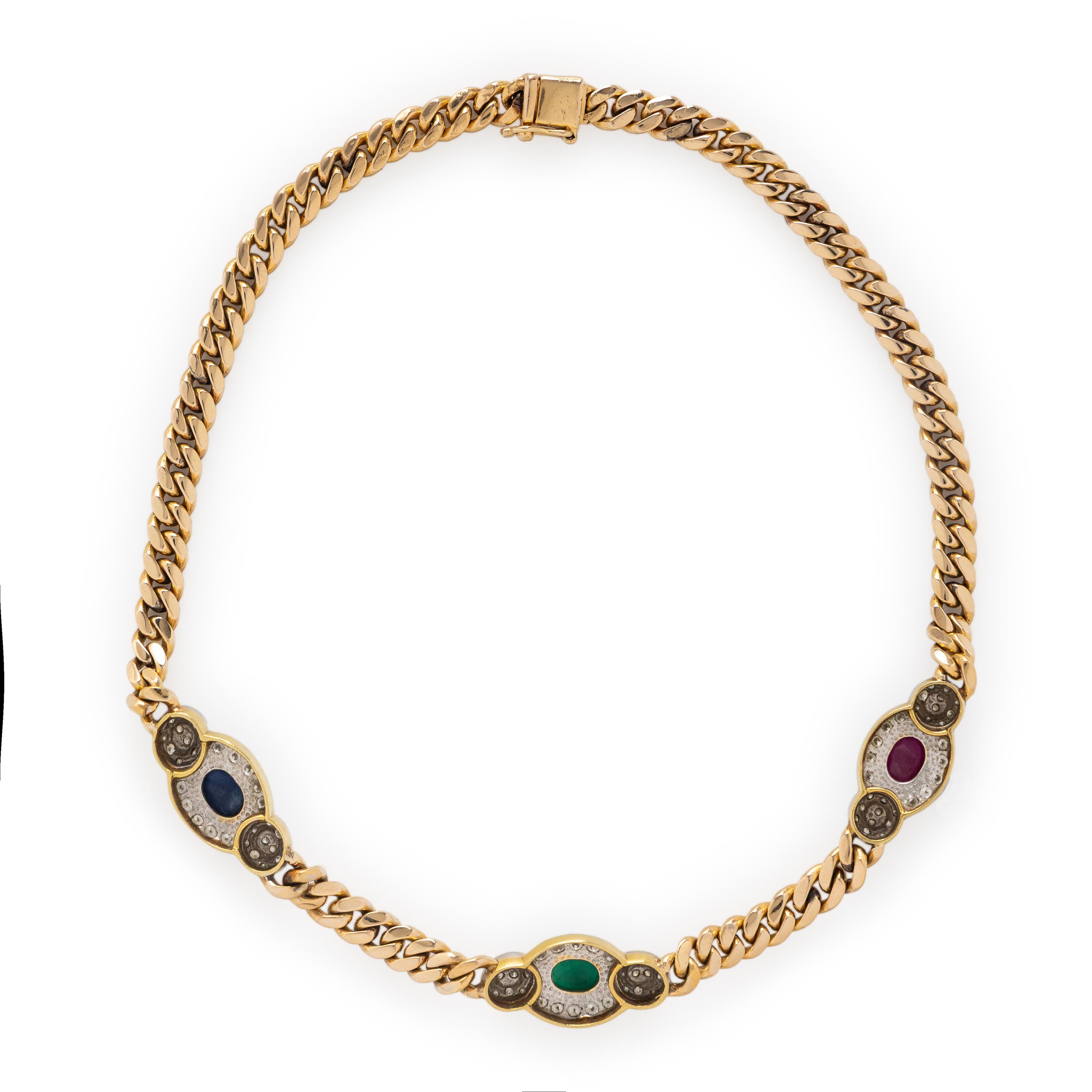RUBY, EMERALD, SAPPHIRE, AND DIAMOND STATION NECKLACE