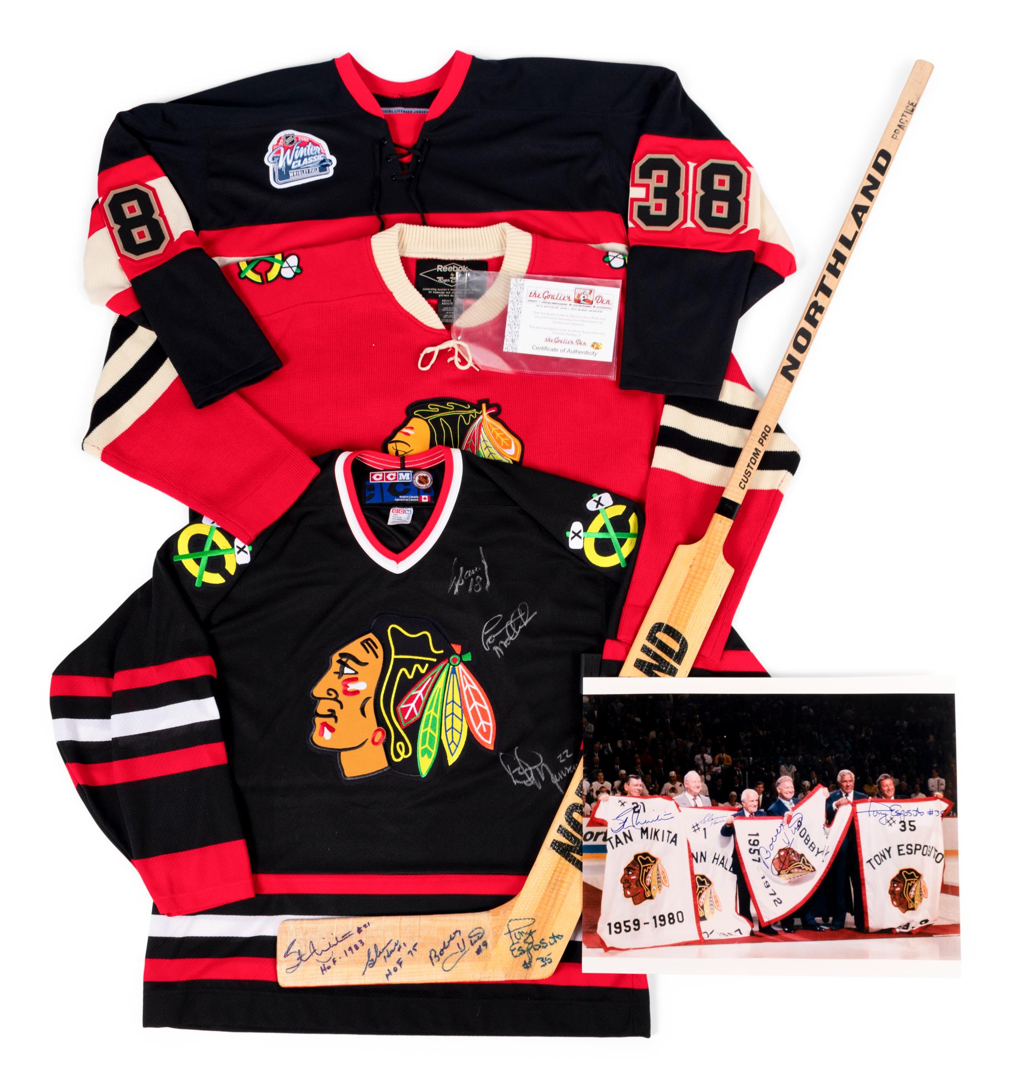 A Group of Chicago Blackhawks Signed Autograph Items (Including Bobby Hull, Stan Mikita and Tony Esposito),