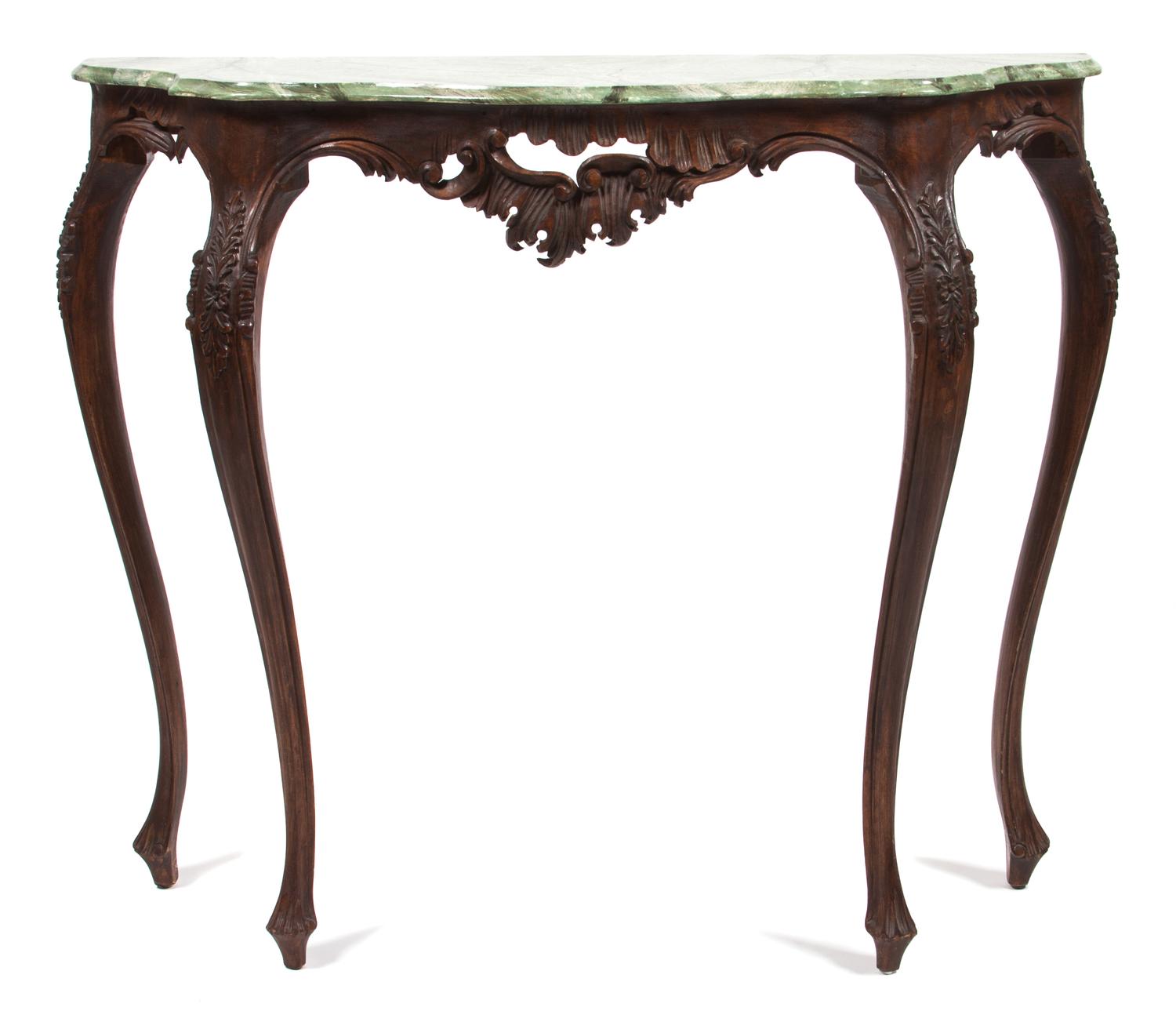 A Louis XV Style Console Table Height 33 x width 39 x depth 12 3/4 inches. — SECOND HALF 20TH CENTURY