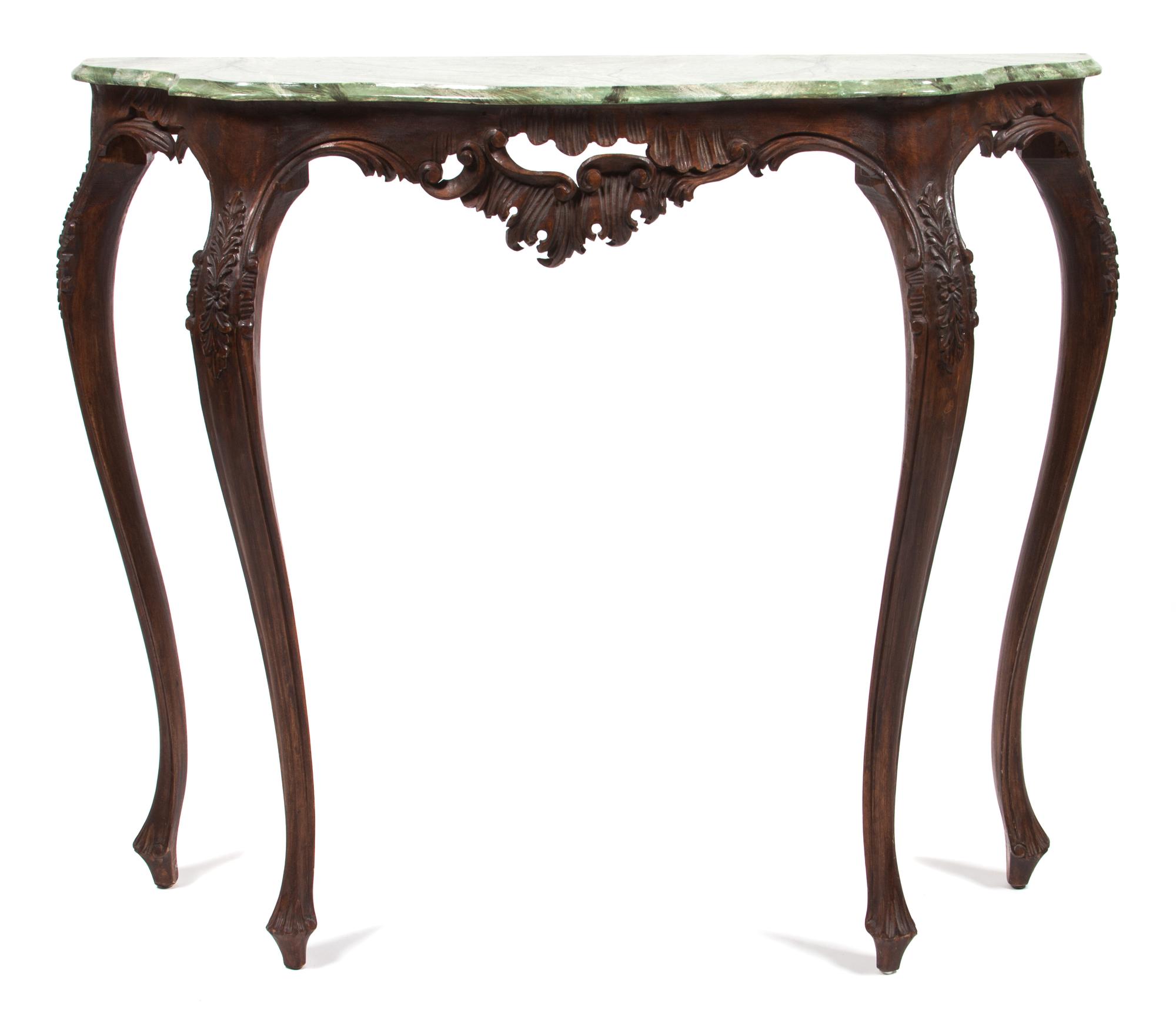 A Louis XV Style Console Table Height 33 x width 39 x depth 12 3/4 inches. — SECOND HALF 20TH CENTURY