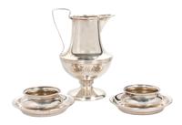 A Group of American Silver Table Articles, Various Makers, comprising a pair of Towle salt cellars with underplates and a John Hasselbr