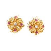 YELLOW GOLD, RUBY AND DIAMOND CLIP EARRINGS