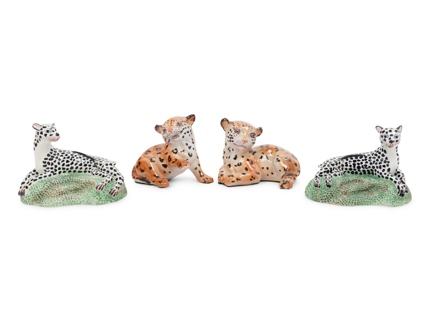 A Pair of Italian Faience Cheetah Cubs and a Pair of Mottahedeh Cats
