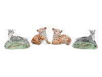 A Pair of Italian Faience Cheetah Cubs and a Pair of Mottahedeh Cats