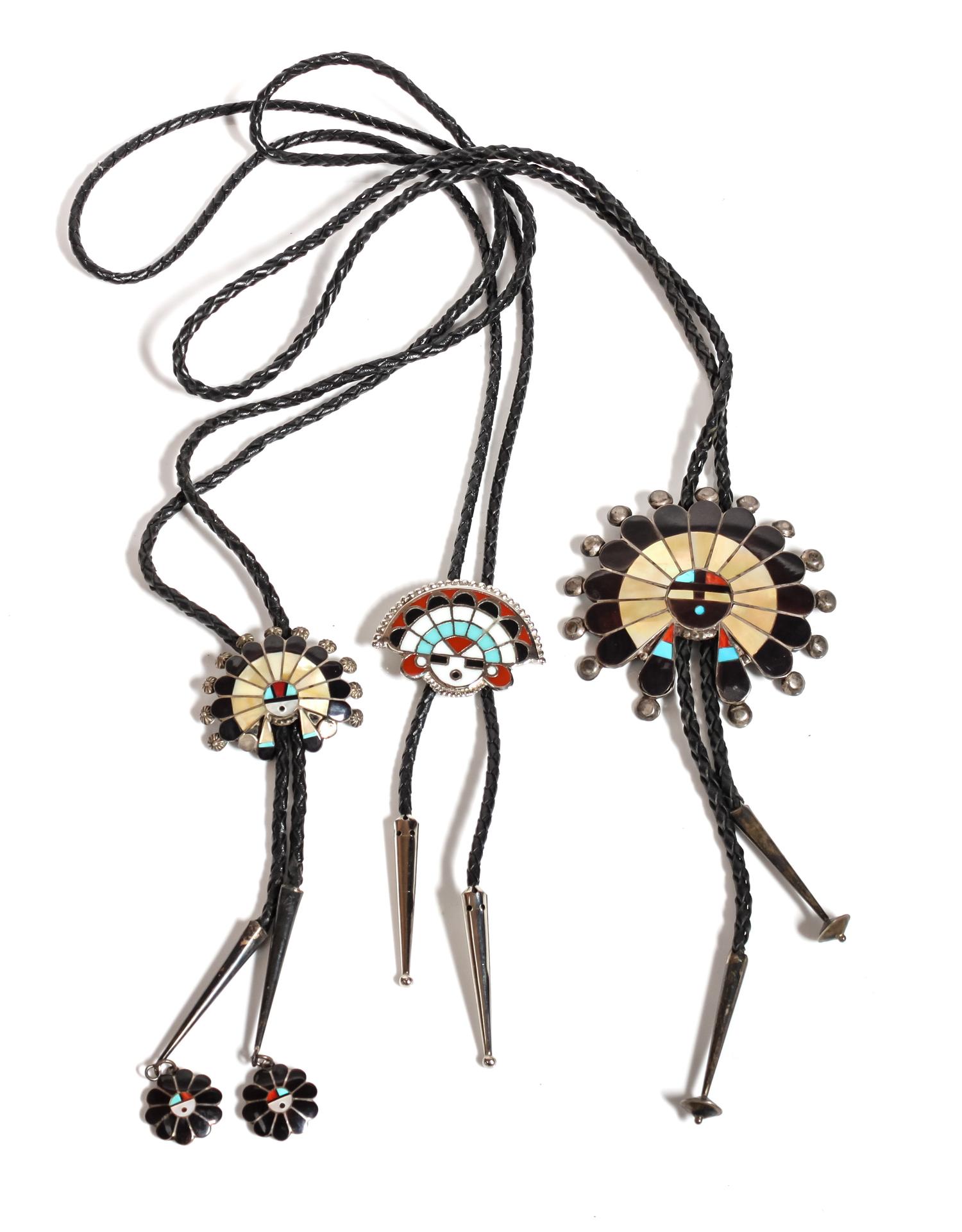 Two Zuni Sun Face Bolos Height of largest 3 1/8 inches