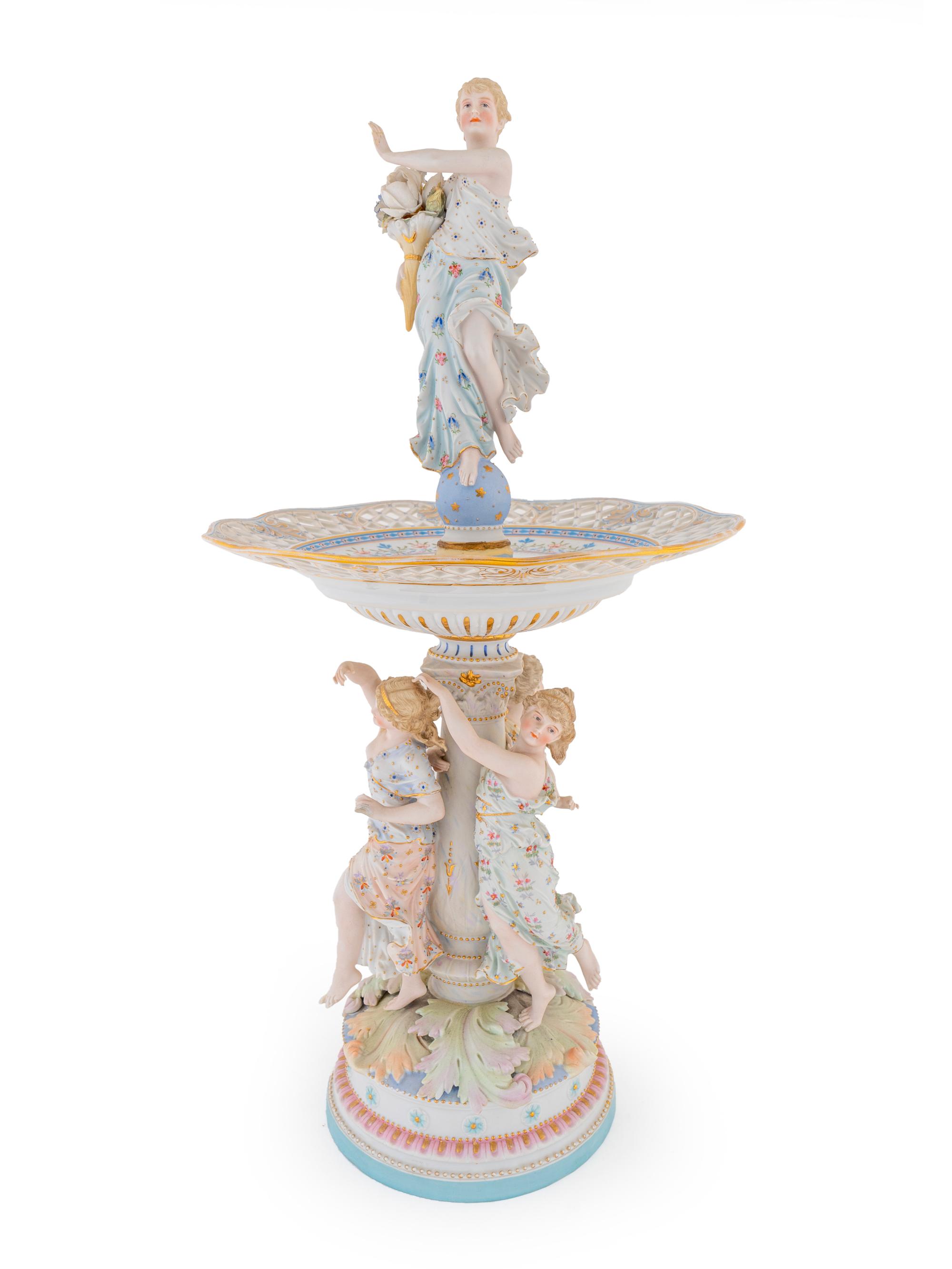A Continental Porcelain and Bisque Figural Centerpiece — 20TH CENTURY