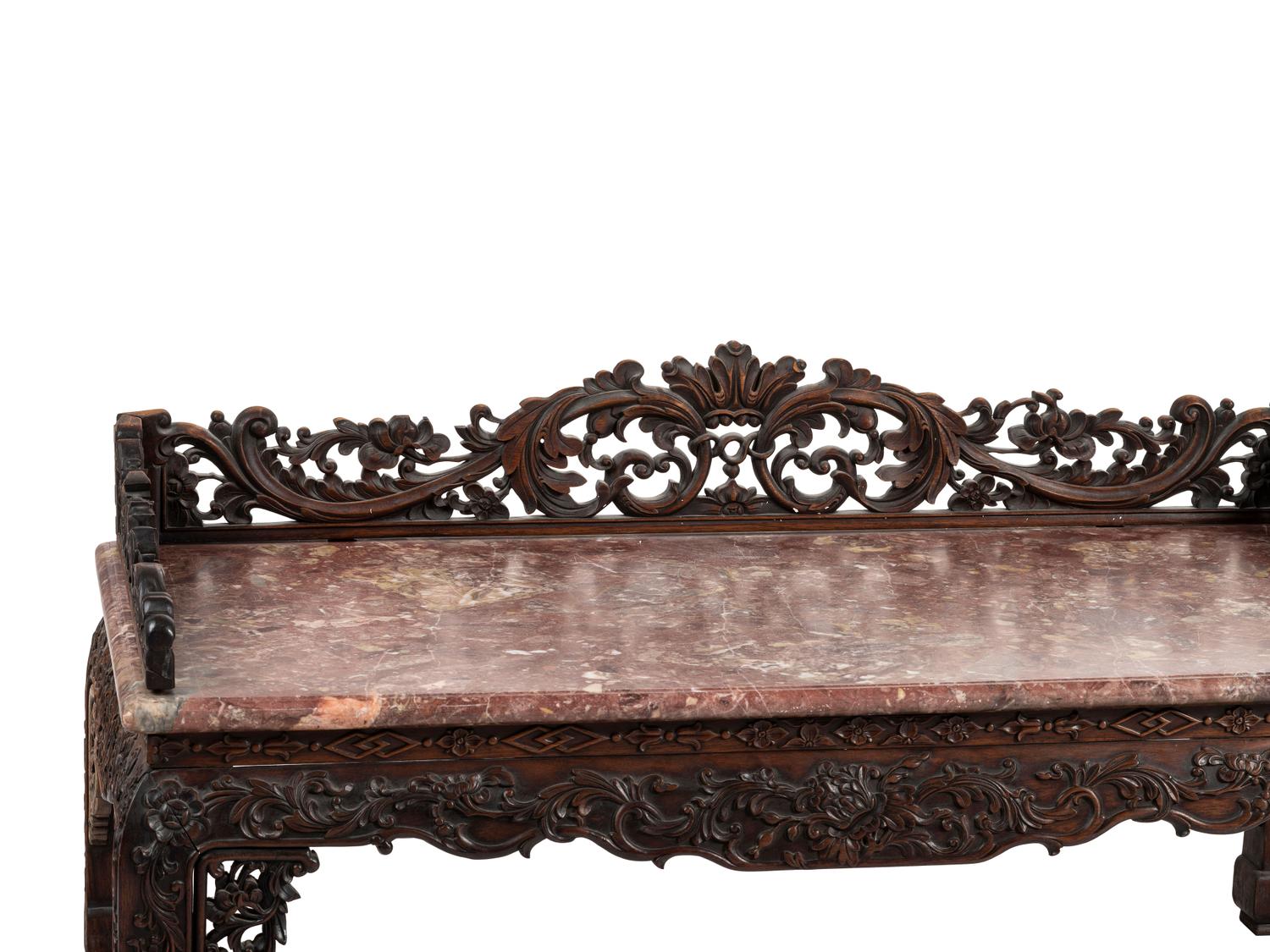 A Chinese Carved Hardwood Four-Piece Furniture Suite