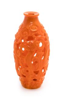 A Small Realgar Glass Openwork Chilong Bottle Height 5 1/4 inches. — 19TH CENTURY