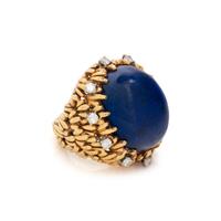 DAVID WEBB, YELLOW GOLD, LAPIS LAZULI AND DIAMOND RING