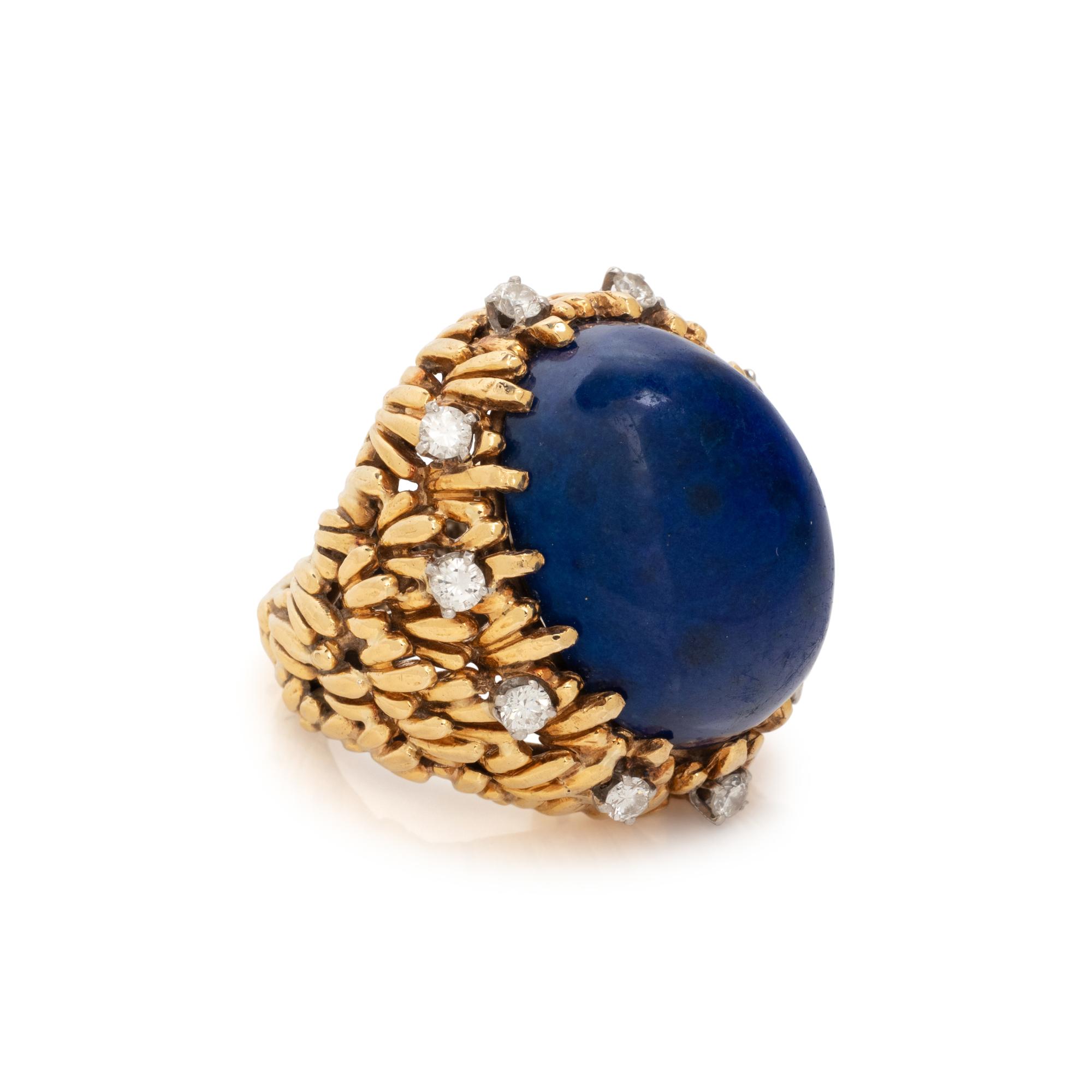 DAVID WEBB, YELLOW GOLD, LAPIS LAZULI AND DIAMOND RING
