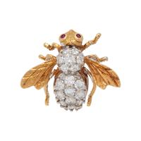 HERBERT ROSENTHAL, DIAMOND, RUBY, AND YELLOW GOLD BEE BROOCH