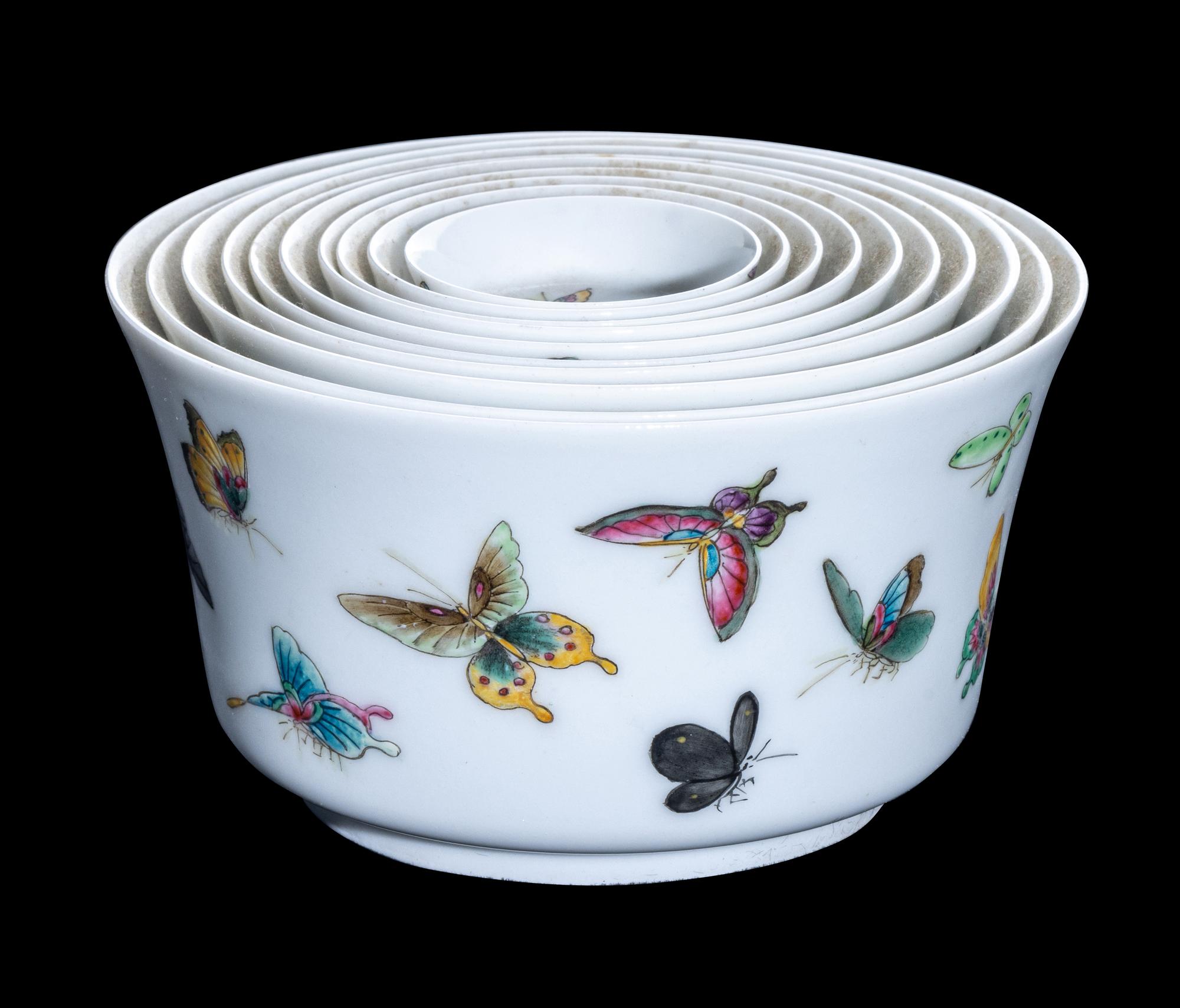 A Set of 10 Chinese Famille Rose Porcelain Cups