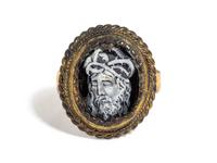 A Continental Gold and Enamel Finger Ring Depicting Christ with the Crown of Thorns