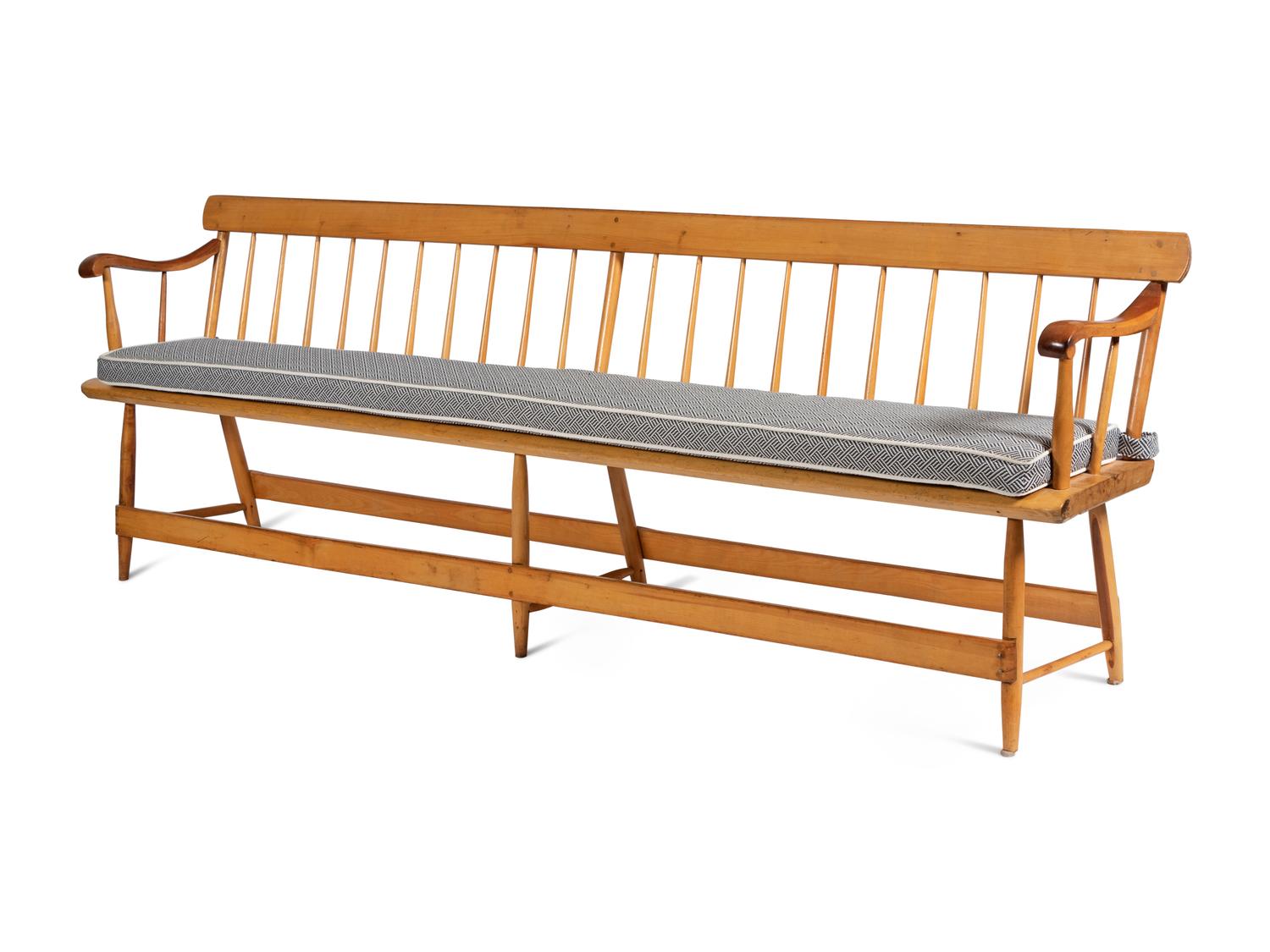A Pair of Yellow Pine Deacon's Benches with Padded Upholstered Seats