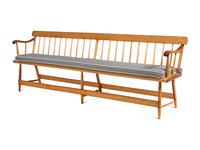 A Pair of Yellow Pine Deacon's Benches with Padded Upholstered Seats