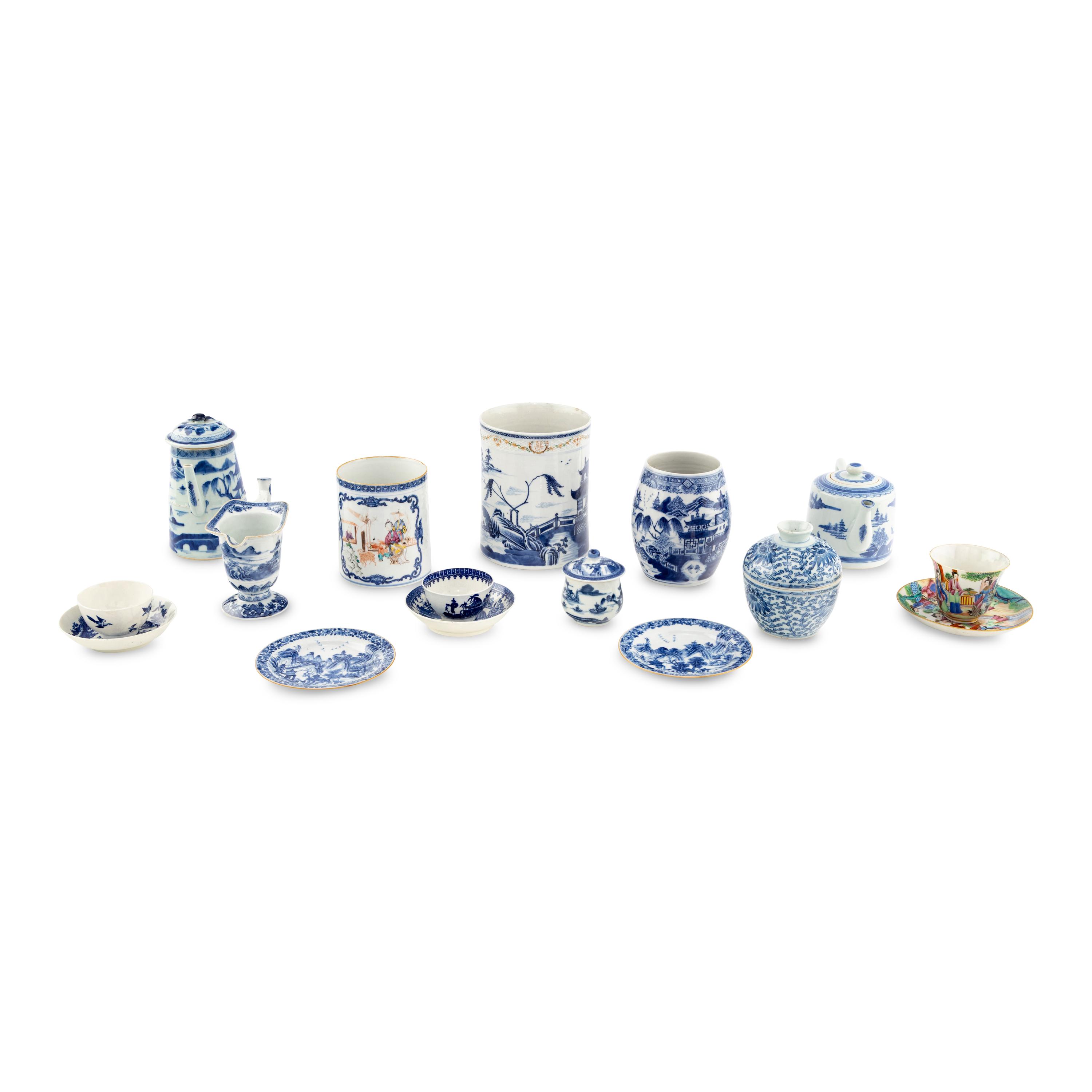 A Collection of Chinese Export Blue and White Porcelain Tea Articles