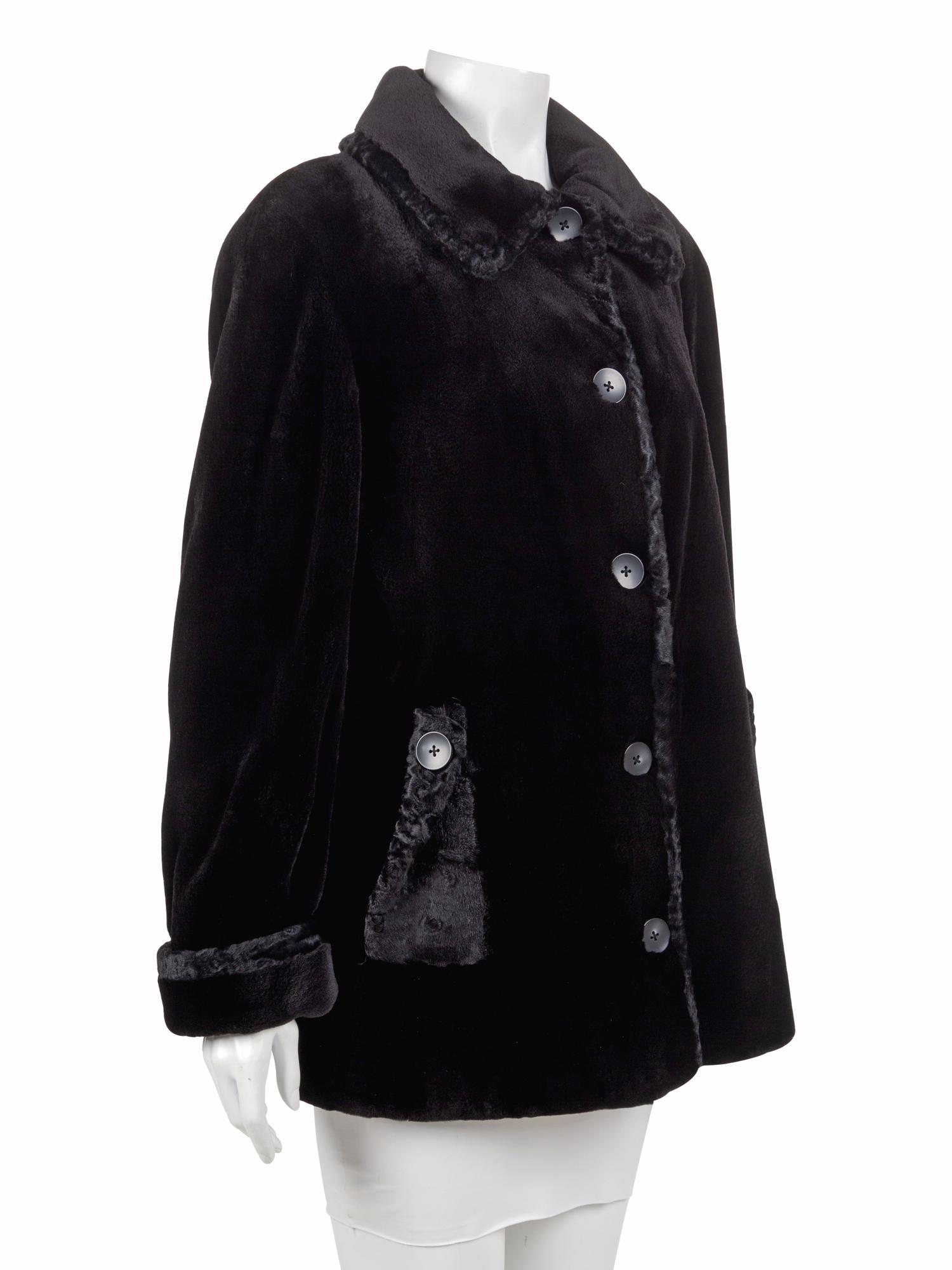 A Neiman Marcus Black Fur Coat with Buttons and Front Pockets, 1990's